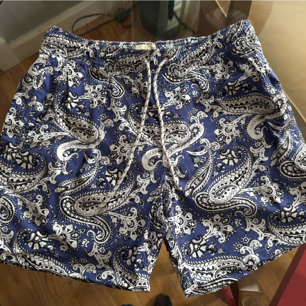 J. Crew Navy and White Patterned Swim Shorts